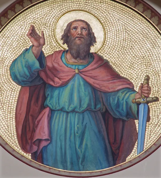 VIENNA, AUSTRIA - JULY 27, 2013: Fresco of st. Paul the apostle from begin of 20. cent. by Josef Kastner from Carmelites church in Dobling — Stock Photo, Image