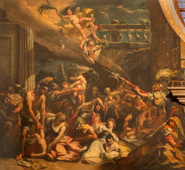 Venice, İtalya - 13 Mart 2014: gaspare diziani kilise chiesa di san stefano içinde masum insanları sahne (1733) katliamı.