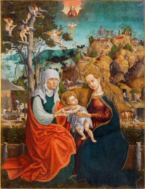 roznava, Slovakya - 19 Nisan 2014: saint ann, Meryem Ana ve küçük İsa. yıl 1513 monogram l. a. katedral içinde bilinmeyen ressamı boya.