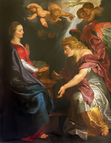 MECHELEN, BELGIUM - JUNE 14, 2014: The Annunciation by Peter Paul Rubens   in st. Johns church or Janskerk. — Stock Photo, Image