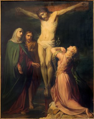 Brussels, Belçika - 15 Haziran 2014: jean baptiste van eycken (1809-1853) notre dame de la chapelle tarafından çarmıha boya