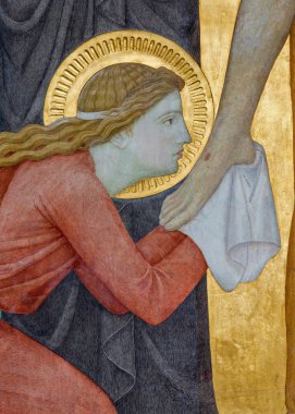 Vienna, Avusturya - ö. 17 Şubat 2014: Meryem magdalen. devrilmesinden sonra st. john p. verkade (1927) dobling carmelites kilise tarafından çapraz yan sunak üzerinde çapraz sahne detay.