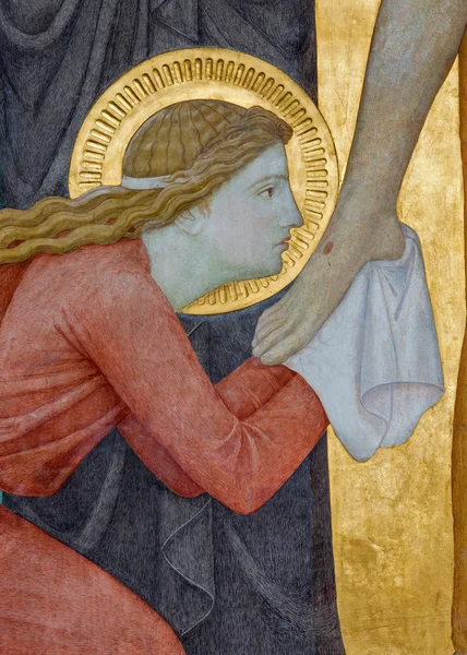 Wien, Österreich - 17. februar 2014: mary magdalen. Detail aus der Ablagerung der Kreuzszene über dem St.-Johannes-Kreuz-Seitenaltar von S. Werade (1927) in der Dobler Karmelitenkirche. — Stockfoto