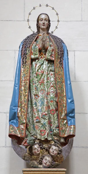 TOLEDO - 8 DE MARZO: Estatua de la Virgen María en Monasterio San Juan de los Reyes o Monasterio de San Juan de los Reyes el 8 de marzo de 2013 en Toledo, España . — Foto de Stock