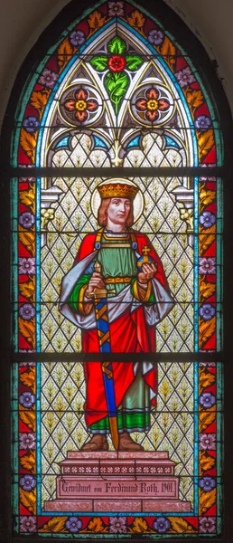 TRNAVA, SLOVAKIA - MARCH 3, 2014: Saint Stephen king of Hungary from windowpane of st. Helen church from 19. cent. — Stock Photo, Image