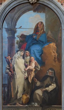 Venice, İtalya - 11 Mart 2014: lima, catherine Siena ve st. agnes tarafından giambattista bakire Aziz rosalia appartation tiepolo (1748) chiesa di santa maria içinde demir (gesuati).