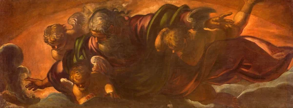 Benátky, Itálie - 11. března 2014: Bůh otec v slávě (1590) od jacopo robusti (tintoretto) v kostele santa maria dell orto. — Stock fotografie