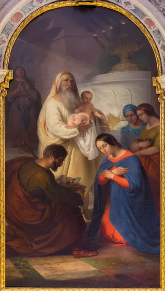 Venice, İtalya - 12 Mart 2014: yan sunak gelen boya: antonio ermolao paoletti (1833-1913) basilica di san giovanni e paolo kilise tarafından tapınağın (san simeone mostra jesu) sunusu.