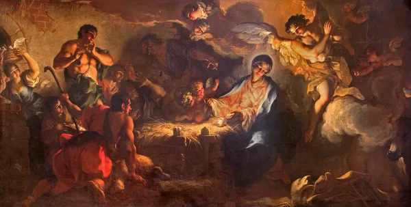 VENICE, ITÁLIA - MARÇO 12, 2014: A Adoração de pastores por Antonio Vassilacchi alcunha l 'Aliense (1556 - 1629) da Igreja de Chiesa di San Zaccaria . — Fotografia de Stock