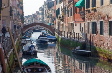 VENICE, ITALY - MARCH 14, 2014: Fundamenta and canal Rio di Santa Anna in evening light