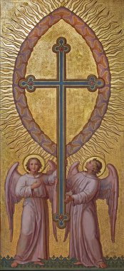 Vienna, Avusturya - ö. 17 Şubat 2014: josef kastner 1906-1911 yılında dobling carmelites Kilisesi tarafından çapraz meleklerle.