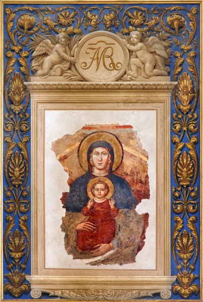 BOLOGNA, ITÁLIA - MARÇO 16, 2014: Fresco de Madonna delle Febbri por Cavazzoni (1572) na igreja Chiesa di San Domneico - Igreja de São Domingos . — Fotografia de Stock