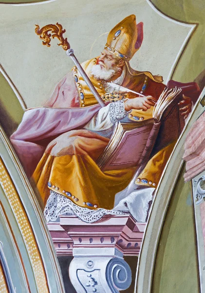 Anton, Slovakya - 26 Şubat 2014 Aziz: Aziz ambrosius büyük öğretmeni Batı Kilisesi saint anton palace tarafından anton şapelde tavan fresk schmidt yaşındaki 1750-1752. — Stok fotoğraf