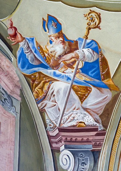 SAINT ANTON, SLOVAKIA - FEBRUARY 26, 2014: Fresco of saint Augustine big teacher of west church from ceiling of chapel in Saint Anton palace by Anton Schmidt from years 1750 - 1752. — Stock Photo, Image
