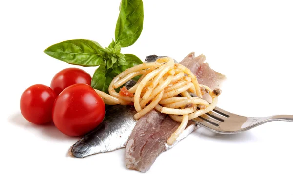 Pasta with fresh sardines and fennel — Stock Photo, Image