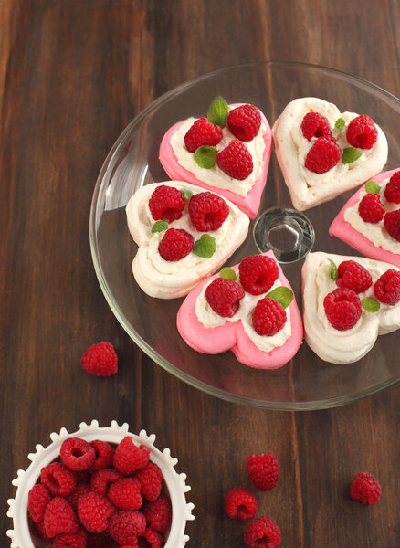 Heart Shaped Pavlova with Raspberries