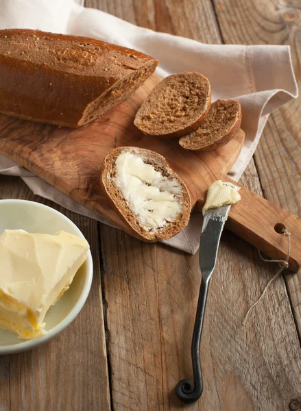 Fresh rye bread and butter — Stock Photo, Image