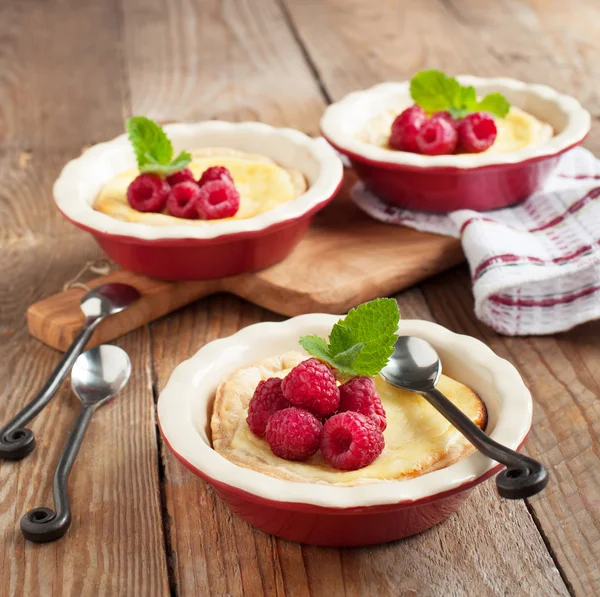 Ricotta Cheese Tartlets with raspberries — Stock Photo, Image