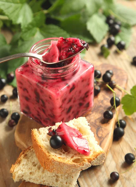 Black currant jam. Selective focus — Stock Photo, Image