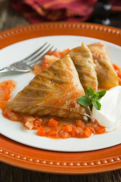 Stuffed cabbage rolls with cream — Stock Photo, Image
