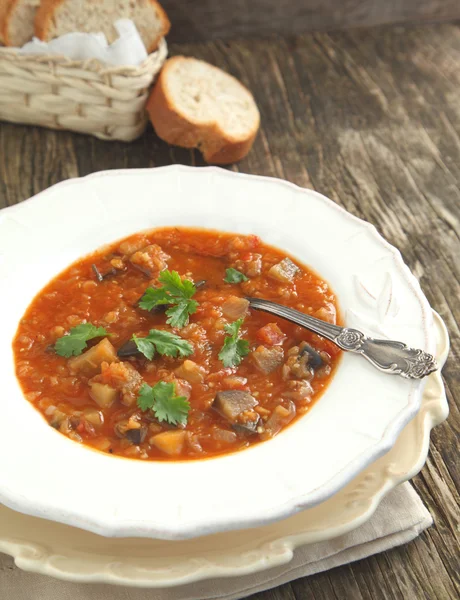 Eggplant soup with lentils — Stock Photo, Image