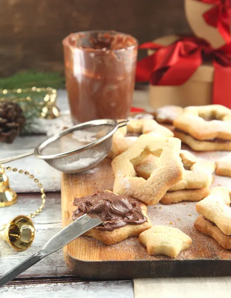 Christmas cookies with chocolate cream — Stock Photo, Image