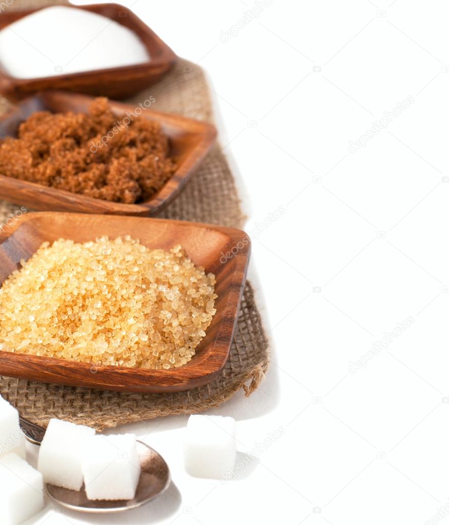 Different types of sugar - Demerara, Brown, White and Refined Sugar