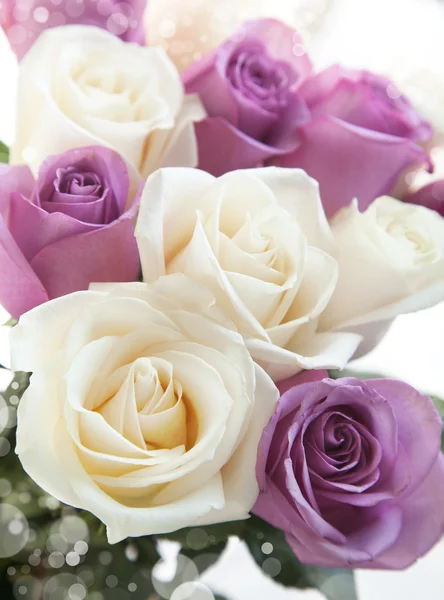 Weiße und rosa Rosen aus nächster Nähe. Hintergrund. — Stockfoto