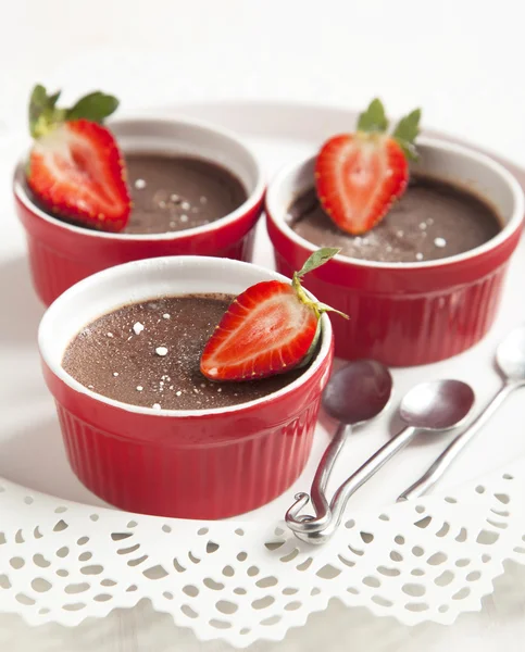 Chocolate Panna cotta with strawberry. — Stock Photo, Image