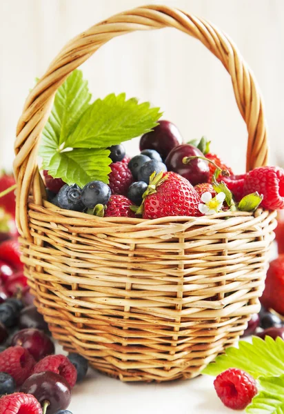 Ассортимент летних свежих ягод в корзине — стоковое фото