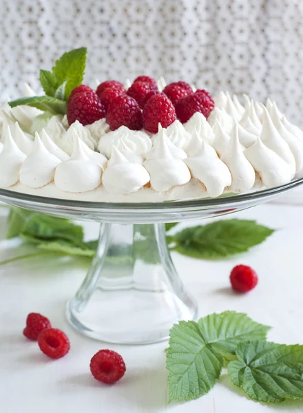 Meringue cake with raspberries — Stock Photo, Image