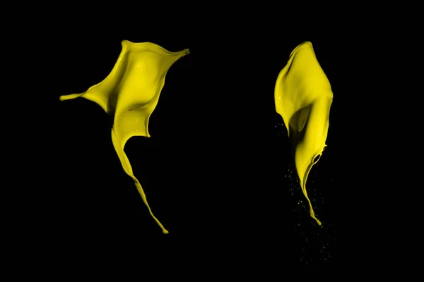 Yellow Paint Splashes Isolated Black Background — kuvapankkivalokuva
