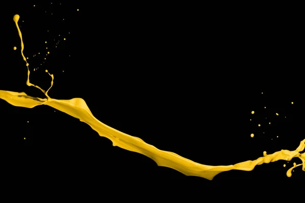 Yellow Paint Splashes Isolated Black Background — Fotografia de Stock