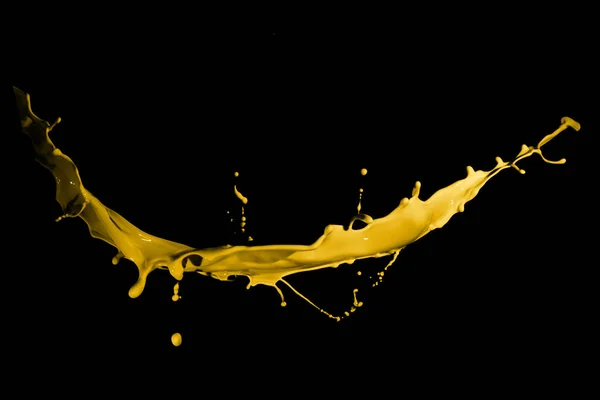 黄色の塗料は 黒の背景に隔離されたスプラッシュ — ストック写真