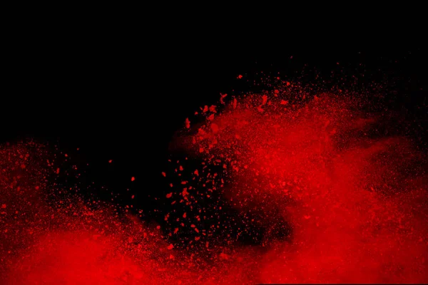 Explosion Von Rotem Pulver Auf Schwarzem Hintergrund — Stockfoto