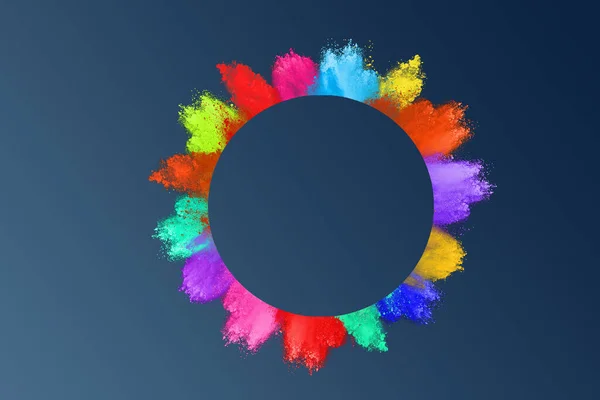 Abstrato Colorido Explosão Poeira Fundo Azul — Fotografia de Stock