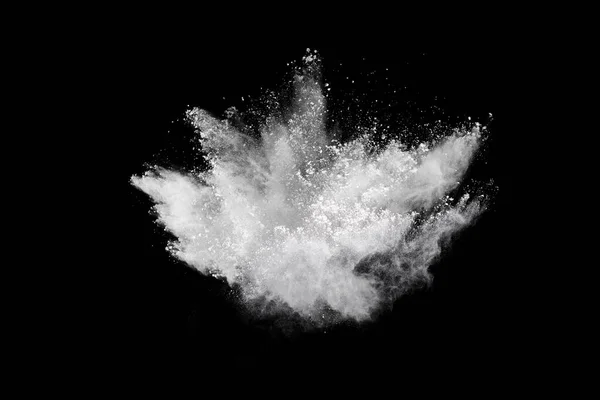 黑色背景的白色粉末爆炸 五颜六色的灰尘爆炸了 油漆Holi 图库图片