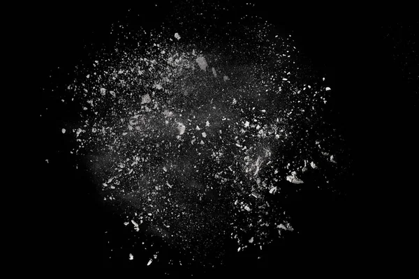 黑色背景的白色粉末爆炸 五颜六色的灰尘爆炸了 油漆Holi 图库照片