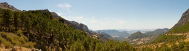 muhteşem dağ manzarası sierra de grazalema doğal parkın güzel panoramik fotoğraf. kayalar ve çam ağaçları. Mavi gökyüzü. Endülüs. İspanya.