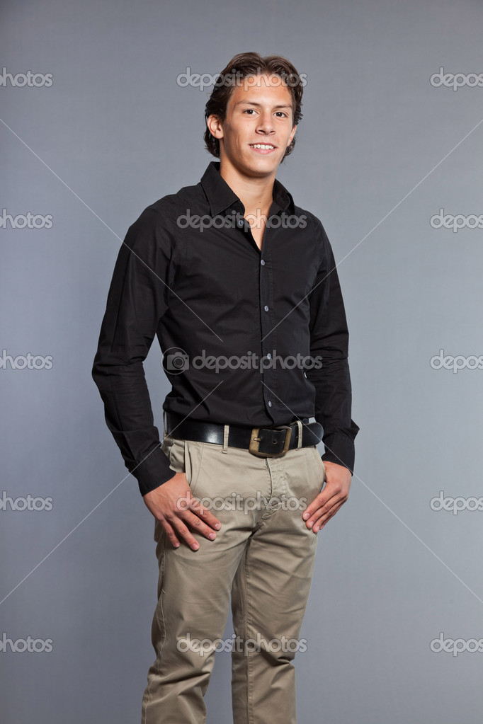 black dress shirt khaki pants