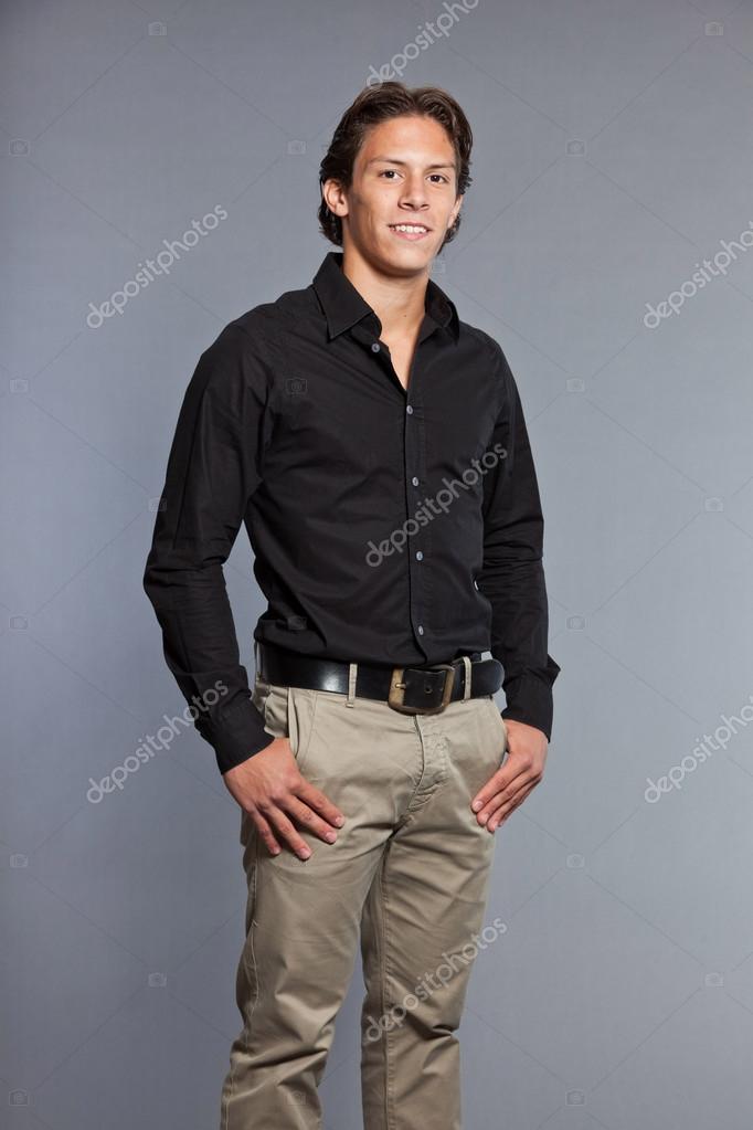 black dress shirt khaki pants