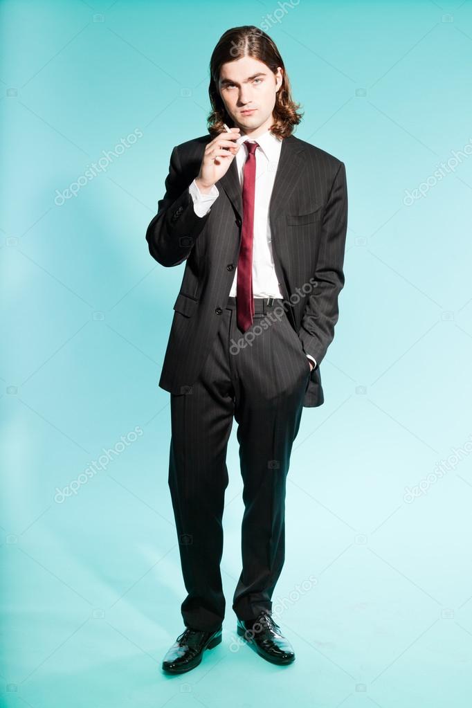 Cool Business Man With Long Brown Hair Confident Looking