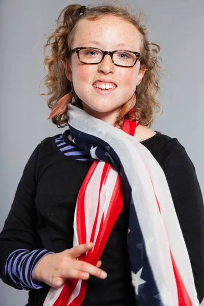 Happy funny teenage girl with curly blonde hair. Stock Photo