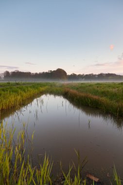 gün batımında Sisteki kanal çayır.
