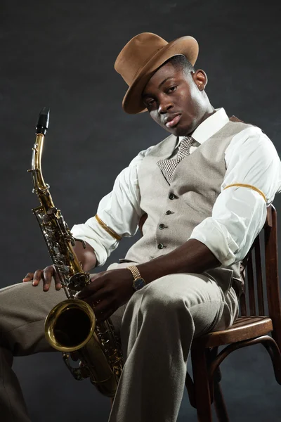 Vintage noir afro-américain musicien de jazz . — Photo