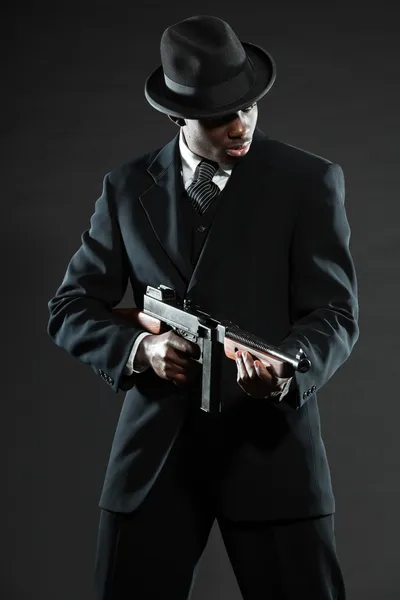 Black american mafia gangster man. — Stock Photo, Image