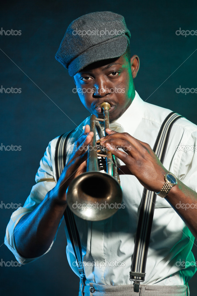 Vintage black african american jazz musician. — Stock Photo © ysbrand