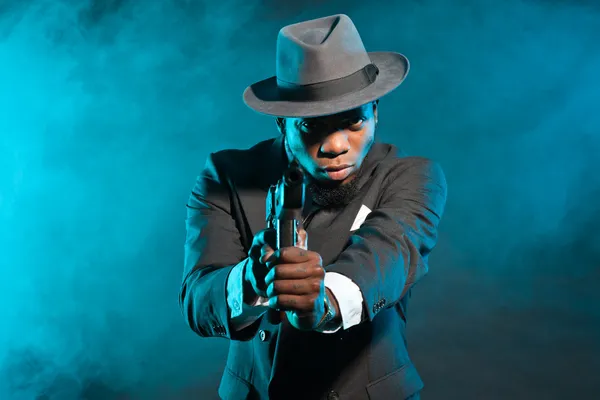 Black american mafia gangster man. — Stock Photo, Image