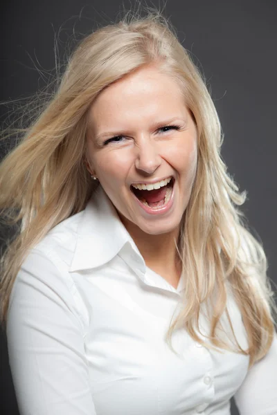 Pretty blonde girl with long hair. — Stock Photo, Image