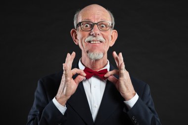 Stüdyo portre active senior iyi giyinmiş emekli adam.